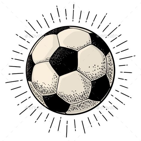 Soccer Ball with Ray Soccer Ball Tattoo, Ball Illustration, Soccer Ball Drawing, Football Illustration Design, Football Illustration Art, Soccer Illustration, Soccer Goal Drawing, Soccer Ball Illustration, Vintage Soccer Ball