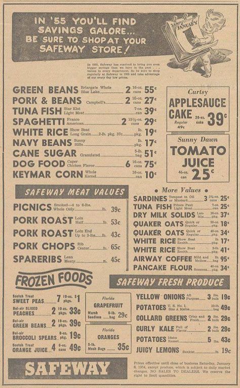 1955 Safeway Ad. - Great "Diner" typography look. Good reference for a vintage style diner menu. Purcellville Virginia, Grocery Flyer, Life In The 1950s, Vintage Grocery, Diner Menu, Food Fair, Winn Dixie, Vintage Menu, Store Ads