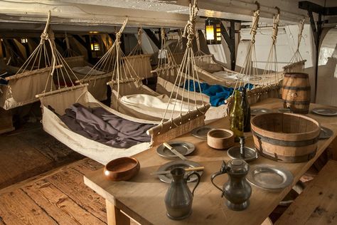 hammocks-bed-hms-victory-portsmouth-historic-dockyard - The Family Holiday Guide Pirate Room, Hms Victory, Hammock Bed, Holiday Guide, Family Holiday, House Boat, Design Inspo, Hammock, The Family