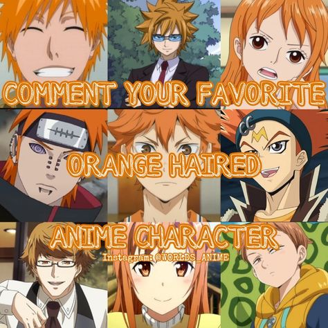 Favorite Orange Haired Anime Character? Orange Haired Anime Characters, Orange Haired Characters, Orange Hair Character Design, Orange Hair Anime Characters, Hair Character Design, Most Popular Anime Characters, Anime Hair Color, Hair Clipart, Colour Hair