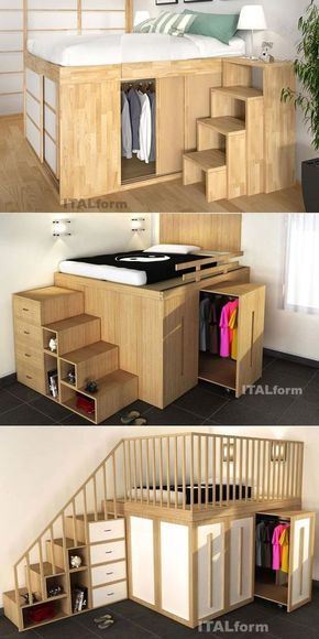 Impero Space Saving High Beds from ITALform Design Small Bedroom Inspirations Space Saving, Small Apartment Ideas Space Saving, Bed Arch, Small Bedroom Inspirations, Design Casa Piccola, Small Bedroom Inspiration, Space Saving Bedroom, Ikea Bedroom, Cottage Kitchens