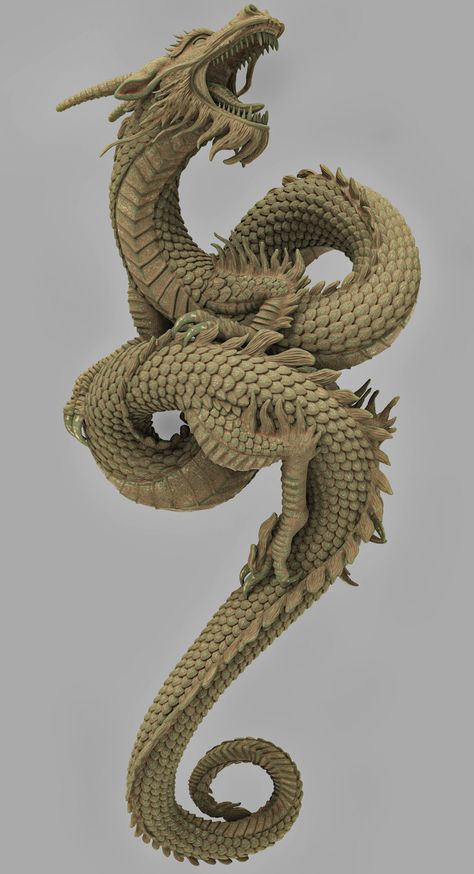 ArtStation - Chinese Dragon for 3D printing, pankaj kumar Dragon 3d Art, Realistic Chinese Dragon, Dragons Illustration, Chinese Dragon Tattoo, Stylized Dragon, Chinese Dragon Sculpture, Chinese Dragon Art, Dragon Chino, Tattoo Pics