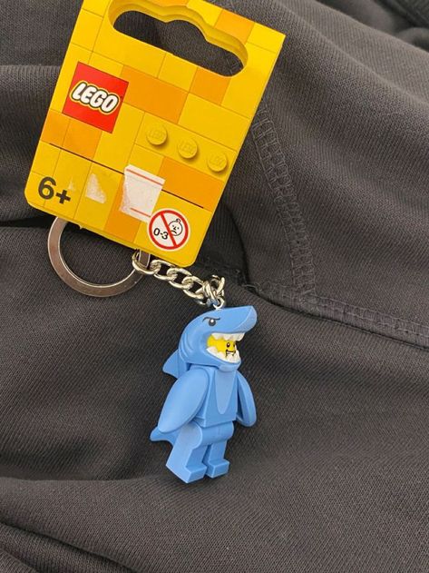 Shark Lego Keychain, Shark Lego, Lego Keychain, Shark Costume, Cool Keychains, Shark Man, Lego Man, Birthday Wishlist, Lego Sets