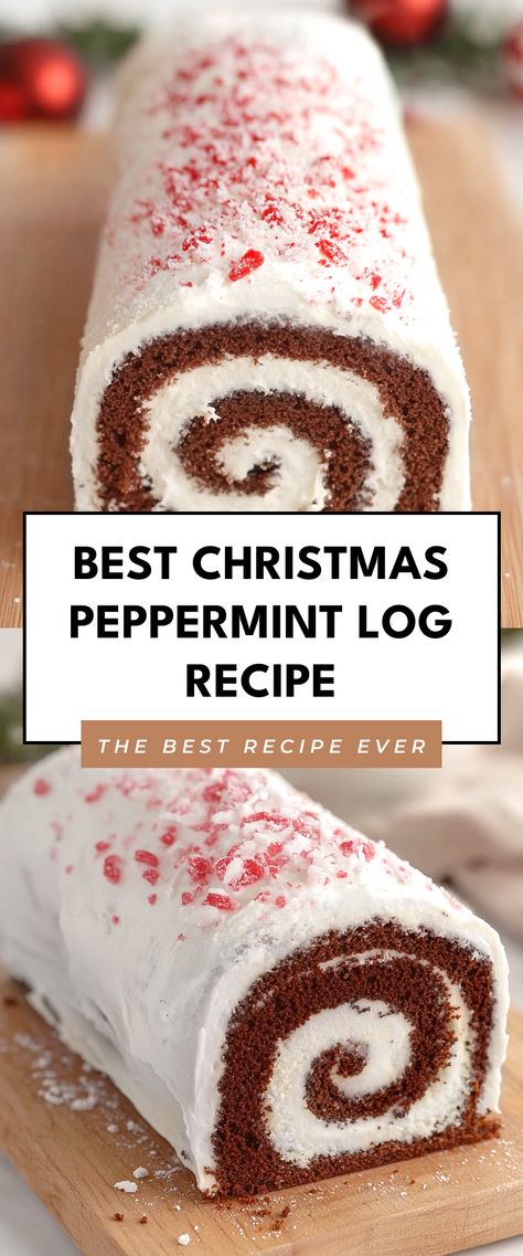 Image for Best Christmas Peppermint Log Recipe Yule Log Cake Christmas, Log Cake Christmas, Peppermint Roll, Yule Log Cake Recipe, Peppermint Dessert, Christmas Cheesecake, Yule Log Cake, Christmas Peppermint, Peppermint Cream