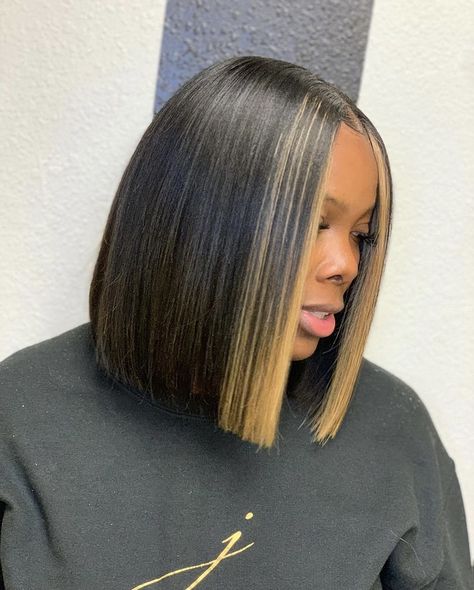 Bob Hairstyles For Black Women With Highlights, Long Bob With Highlights Black Women, Middle Part Bob With Highlights, Bob See In With Leave Out, Quickweave Bob With Highlights, Black Bob With Highlights Black Women, Side Part Bob Weave Highlights, Bob Sew In Weave Middle Part, Highlighted Bob Black Women