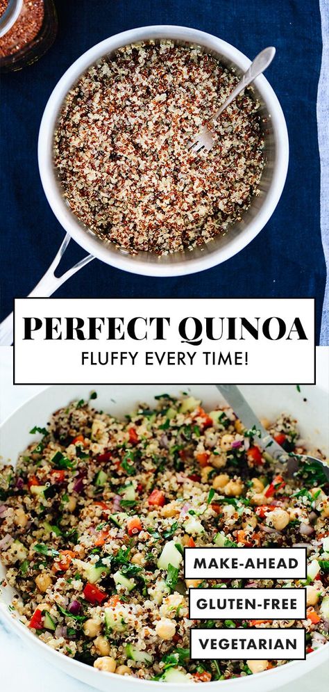 Learn how to make perfect quinoa! Once you know my tricks, your quinoa will turn out perfectly fluffy, every time. It’s so easy! #cookieandkate #quinoa #healthyrecipe #wholegrains #vegan #glutenfree Perfect Quinoa, Best Salads Ever, Quinoa Recipe, Vegetarian Quinoa, Quinoa Recipes, How To Cook Quinoa, How To Cook, Yummy Dinners, Gourmet Recipes