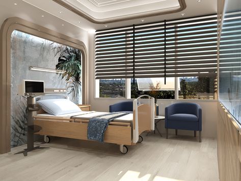 Beautiful Hospital Room, Hospital Interior Design Room, Recovery Room Hospital Design, Hospital Suite Room Design, Luxury Hospital Room, Hospital Room Design, Private Hospital Room, Hospital Patient Room, Bright Boho Living Room