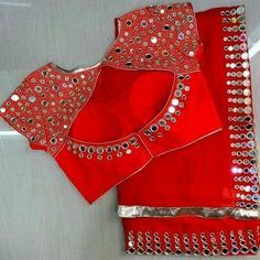 Trendy Saree Blouse Designs, Blouse Design Saree, Mirror Blouse Design, Latest Blouse Design, Trendy Saree, Mirror Work Blouse Design, Mirror Work Blouse, Design Saree, Design Mirror