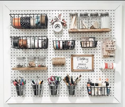 Craft Pegboard, Hang Pegboard, Pegboard Craft Room, Pegboard Ideas, Pegboard Storage, Pegboard Organization, Sewing Room Design, Dream Craft Room, Craft Room Design