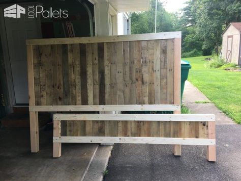 Rustic King-size Pallet Bed Frame Pallet King Bed Frame, Pallet Bunk Beds, Bed Frame Diy, Pallet Bed Headboard, Headboard Frame, Pallet Bed Frame Diy, Pallet Door, Pallet Bed Frames, Pallet Bed Frame