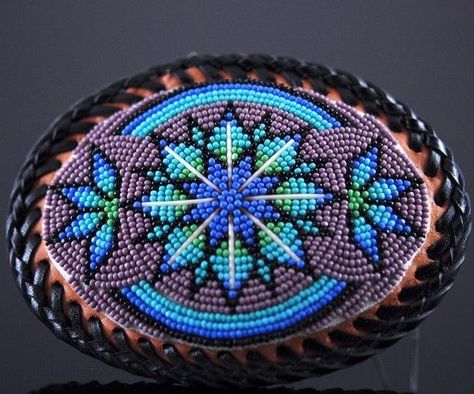 Purple Lakota Sioux Beaded Belt Buckle Lakota Beadwork, Beaded Belts, Quill Work, Indian Beadwork, Lakota Sioux, Native Beading Patterns, Native Pride, Beaded Hair, Beadwork Designs