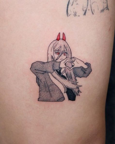 Kelly Lu on Instagram: "Happy chainsaw man day 👹 Power-chan for my coworker @baronart_juliet" Air Gear Tattoo, Power Csm Tattoo, Chain Saw Man Tattoo, Chainsaw Man Power Tattoo, Power Tattoo For Men, Csm Tattoo, Kon Tattoo, Cute Anime Tattoos, Pochita Tattoo