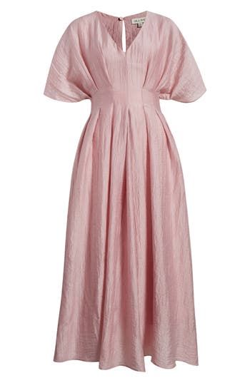 An artfully crinkled maxi dress framed by fluttery dolman sleeves features a gracefully pleated waist that flows into an elegant A-line silhouette. 51 1/2" length (size Medium) Hidden back zip; keyhole with hook-and-eye closure V-neck Elbow-length sleeves Partially lined 80% lyocell, 20% cotton Dry clean Imported Royal Clothes, Elevated Basics, Elbow Length Sleeve, Fabric Gifts, Free Fabric, Anniversary Sale, Nordstrom Dresses, Dolman Sleeve, A Line Dress