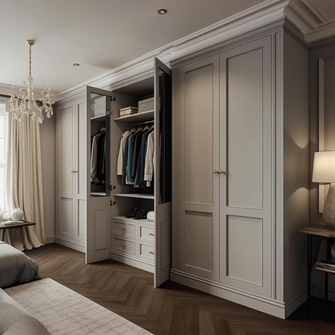 Wardrobe Beige Design, Bedroom Garderobe, Classic Wardrobe Furniture, Bedroom Ideas Wardrobe, Alcove Wardrobe, Bedroom Closet Doors, Bedroom Built Ins, Contemporary Closet, Bedroom Built In Wardrobe