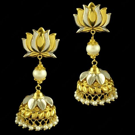 Lotus Earrings Gold, Gold Earrings Indian, Lotus Earrings, Earrings Indian, Lotus Design, Earrings Gold, Lotus, Gold Earrings, Silver Gold