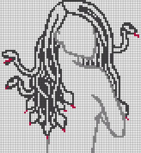 Medusa Cross Stitch Pattern, Medusa Alpha Pattern, Sketch Silhouette, Woman Outline, Crochet Graphs, Graph Patterns, Pixel Art Templates, Beautiful Cross Stitch Pattern, Pixel Crochet