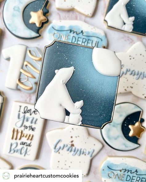 Hannukah Cookies, White Bears, Moon Cookies, First Birthday Cookies, Holiday Cookies Christmas, Bear Cookies, Sugar Cookie Designs, Valentines Day Cookies, Cookie Inspiration