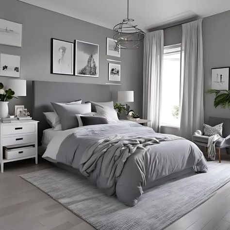 Grey Bedroom Ideas for a Sophisticated Ambiance Vintage Modern Bedroom, Grey Striped Walls, Modern Grey Bedroom, Dark Gray Bedroom, Gray Bedroom Walls, Bedroom Neutral, Monochrome Bedroom, Neutral Bedrooms, Scandinavian Bedroom