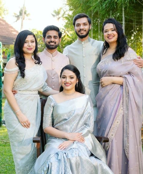 Family Dress Combination, Brides Sister Indian Outfit, Pastel Sarees, Indian Doodle, Sisters Photography Poses, Mommy Daughter Dresses, Baptism Photography, Navy Blue Saree, Family Dress