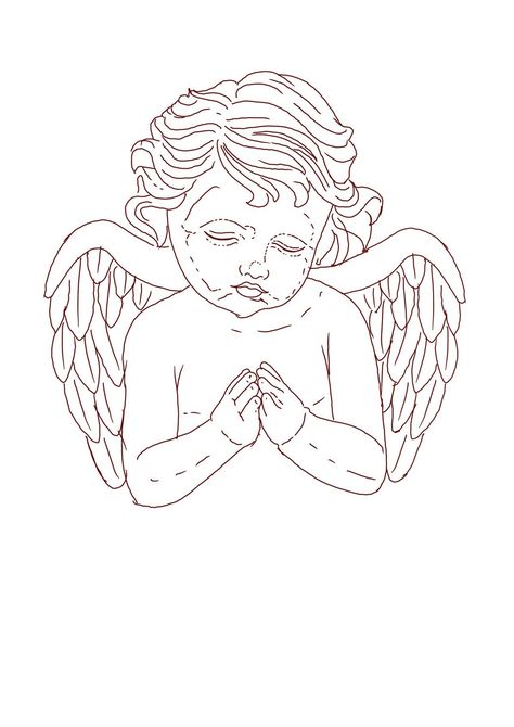 Angel Line Art Tattoo, Angel Tattoo Outline, Angel Tattoo Stencil, Cherub Tattoo Designs, Crow Tattoo Design, Cupid Tattoo, Cherub Tattoo, Tattoo Outline Drawing, 4 Tattoo