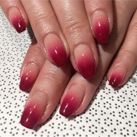 Red Ombre Jelly Nails, Divine Feminine Nails, Red Douyin Nails, Ombre Red Nails, Red Gradient Nails, Ruby Nails, Red Ombre Nails, Faded Nails, Korean Nail Art