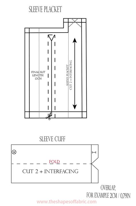 The Making of a Shirt -starting from the pattern - The Shapes of Fabric Shirt Placket Pattern, Cuff Patterns Sleeve, Sleeve Placket Pattern, Shirt Cuff Pattern, Sleeve Cuff Pattern, Shirt Sleeve Pattern, Placket Pattern, Fashion Techniques, Shirt Placket