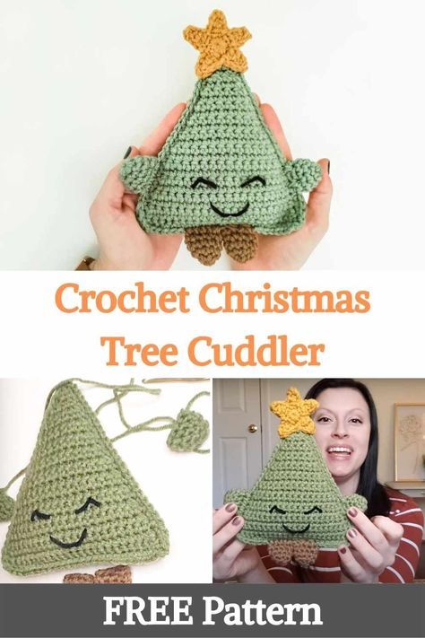 This Christmas crochet project is a quick and beginner-friendly idea! Crochet Christmas Tree Cuddler is the cutest and cutest companion for the holidays and is sure to bring Christmas cheer. The simple design makes it a great Christmas photo prop for little ones or a fun handmade Christmas gift idea. Each Christmas tree hugger consists of the front and back panel, arms, legs, and star. The front and back panels are joined with a simple stuffed crochet loop. Arms, legs, and stars are attached... Crochet Christmas Trees Free, Crochet Amiguri, Chunky Yarn Crochet Pattern, Crochet Loop, Crochet Christmas Trees Pattern, Stuffed Crochet, Chunky Yarn Crochet, Crochet Christmas Tree, Crochet Ornament Patterns