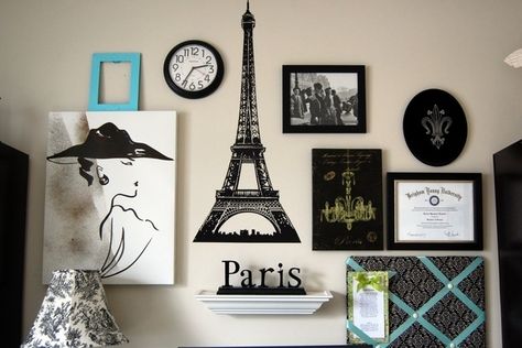 Skip frames and create a gallery wall around a theme | 32 Creative Gallery Wall Ideas To Transform Any Room Paris Theme Room, Paris Room Decor, Paris Themed Bedroom, Paris Rooms, Paris Interiors, Paris Bedroom, Perfect Gallery Wall, Paris Decor, Decoration Photo