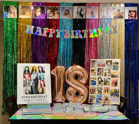 TS inspired bday! 18th Birthday Party Ideas Taylor Swift, Taylor Swift Theme Graduation Party, Taylor Swift Eras Backdrop, Taylor Swift Birthday Party Backdrop, Taylor Swift Birthday Sleepover Ideas, Diy Taylor Swift Birthday Decor, Taylor Swift Eras Decorations, Birthday Era Party, Taylor Swift Inspired Birthday Party