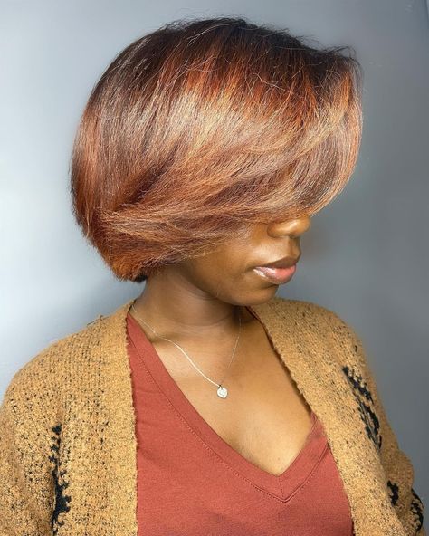 21 Dyed Hair Ideas For Black Women Dominating Fall 2024 Blonde And Black Hairstyles, Black Women Bobs, Dyed Hair For Black Women, Copper Wigs, Haircuts With Highlights, Bob For Black Women, Copper Bob, Trendy Hairstyles For Black Women, Hair Ideas For Black Women