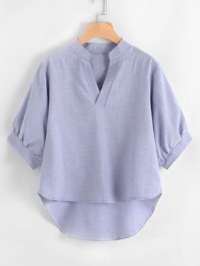 Blouses - Silk, Pink, Red, Blue & Long Sleeve Blouses | Romwe.com Dip Hem Blouse, Áo Blu, Cotton Tops Designs, Model Blouse, Afrikaanse Mode, Fall Blouse, Indian Blouse, Hem Blouse, Women's Blouses