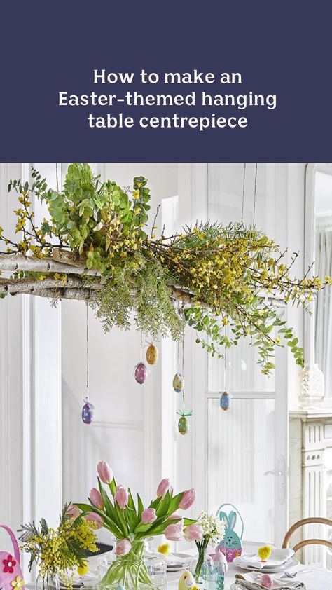 Easter Egg Decorating Party, Hanging Centerpiece, Decorated Table, Stylish Room Decor, Easy Easter Decorations, Easter Garland, Holiday Brunch, Hanging Table, Table Centrepiece