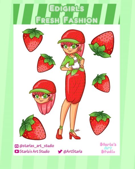 This is a sticker sheet version of the Edigirl Sophie the Strawberry girl with the fruit she's based on. This is a fun cute sticker to place wherever you are and on your personal items! Visit the link provided to get your very own sheet! ~ Made By Starla's Art Studio
#stickers #digitalart Strawberry Girl, Plastic Gift Bags, Cute Character, Body Stickers, Stickers Cute, Packaging Stickers, Phone Stickers, Fun Cute, Sticker Laptop