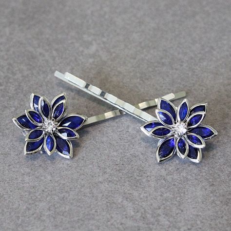 Royal Blue Hair Pins, Dark Blue Bobby Pins, Blue Floral Bobby Pins, Flower Hair Pins, Blue Bridal Hair Pins, Blue Bridesmaid Hair Pins by BellaBoutiqueCrafts on Etsy Dark Blue Hair Accessories, Royal Blue Hair, Blue Hair Pins, Royal Blue Flowers, Blue Hair Accessories, Bridesmaid Hair Pins, Fancy Accessories, Flower Hair Pins, Large Gift Boxes