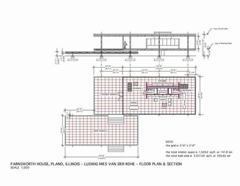 Farnsworth House Plan Dimensions, Farnsworth House Plan, Mies Van Der Rohe Farnsworth House, Western Architecture, Philip Johnson Glass House, Glass House Design, Farnsworth House, Interior Floor Plan, Modern Floor Plans