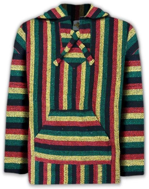 Mexican Hoodie, Mexican Baja Hoodie, Jamaica Outfits, 90s Stuff, Crochet Poncho Free Pattern, Rasta Colors, Baja Hoodie, Surfer Style, Estilo Hippie