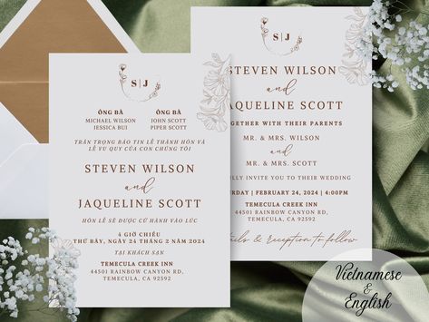 Digital Customizable Vietnamese/English Wedding Invitation Template Bundle Vietnamese Wedding Invitation, John Scott, Vietnamese Wedding, Classic Invitation, Elegant Monogram, English Wedding, Minimal Classic, Invitation Set, Wedding Invitation Templates