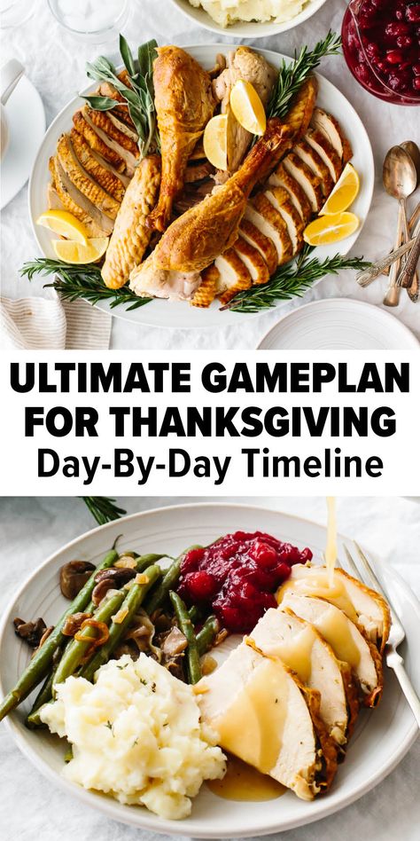 Introducing my ultimate Thanksgiving game plan. This essential timeline and day-by-day guide will tell you what to make when (and what to buy when), for a seamless, stress-free and enjoyable Thanksgiving day! #thanksgiving #thanksgivingrecipe #thanksgivingmenu Thanksgiving Day Timeline, Thanksgiving Timeline For Cooking, Thanksgiving Cooking Timeline, Thanksgiving Day Appetizers, Thanksgiving To Do List, Thanksgiving Cooking Schedule, Thanksgiving Shopping List, Thanksgiving Timeline, Easter Cooking