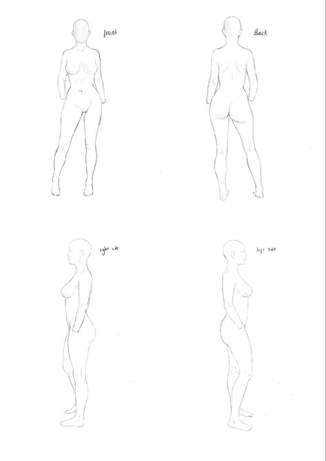 Female body reference for fashion design Full Body Front And Back Reference, Body Reference Front View, Backview Body Reference Female, Side Profile Body Drawing, Reference Front View, Female Side Profile, Female Body Reference, Body References, Profile Drawing