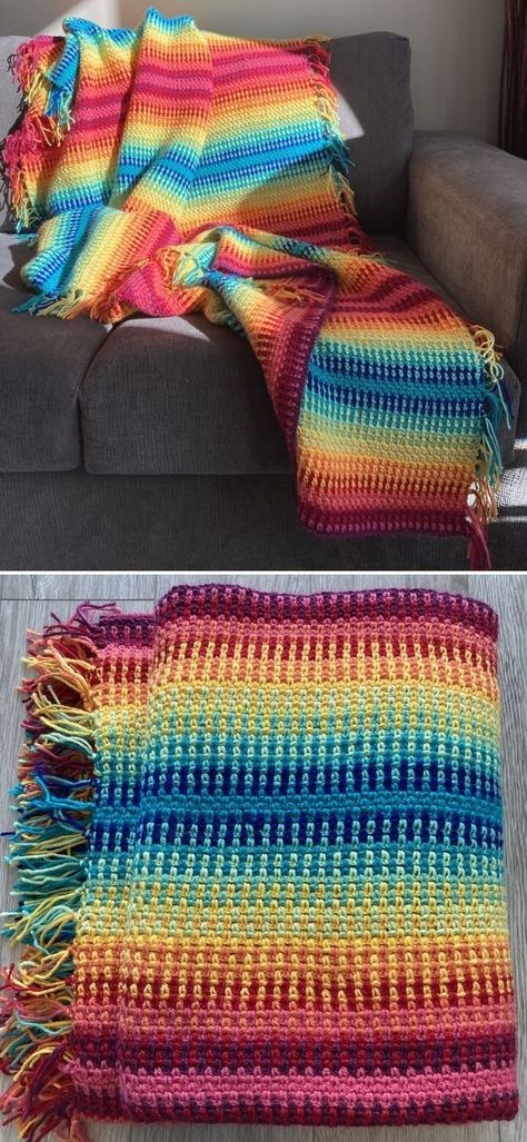 Cute And Soft Crochet Blankets - Pattern Center Rainbow Yarn Crochet, Soft Crochet Blanket, Knitting Afghans, Rainbow Crochet Blanket Pattern, Rainbow Crochet Blanket, Unique Crochet Blanket, Crochet Blanket Rainbow, Crochet Ripple Blanket, Striped Crochet Blanket