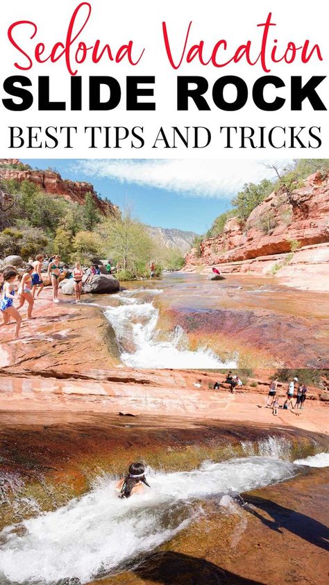 This is definitely a must do for us when we visit Sedona. The kids will absolutely love doing the slide at slide rock state park. Sedona To Grand Canyon, Sedona Arizona Travel, Natural Water Slide, Sedona Vacation, Slide Rock State Park, Visit Sedona, Slide Rock, Arizona Vacation, Minnesota Travel