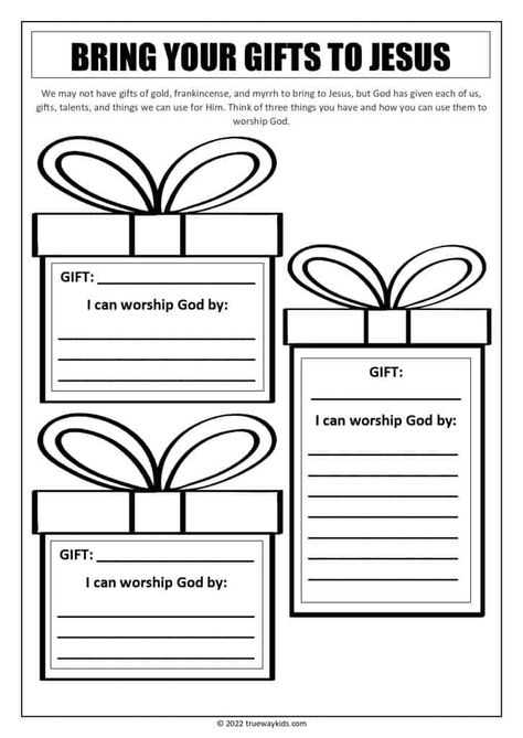 This worksheet is perfect for a Christmas Bible study with teens! It's a great way to get them thinking about what they can give to Jesus. Sunday School New Years Lesson, Christmas Bible Activities For Kids, Christian Christmas Activities For Kids, Christmas Bible Lessons For Kids, Christian Activities For Kids, Christian Christmas Activities, Classroom Promise, Christmas Bible Study, Teen Bible Lessons