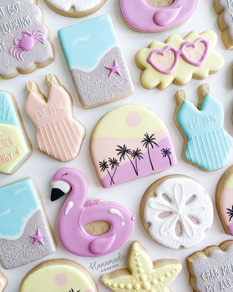 Beach Party Cookies, Pool Cookies, Pool Party Cookies, Summer Sugar Cookies, Bunco Night, Summer Cookie, Beach Cookies, Sugar Cookie Cakes, Crazy Cookies