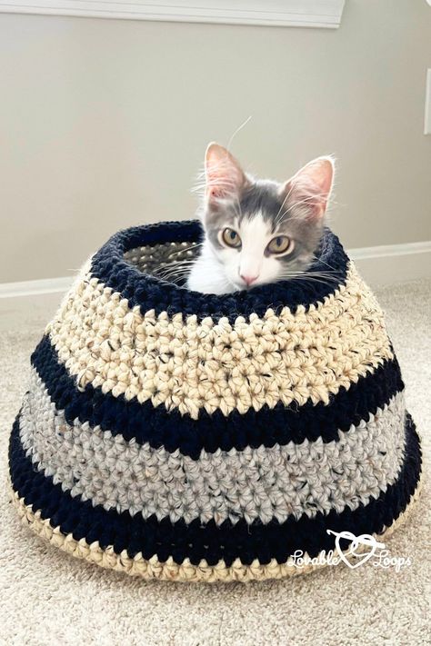 Cozy Cat Hideaway Crochet Basket Pattern for Beginners Cat Cave Crochet Pattern Free, Crochet Cat Cave Pattern Free, Cat Cave Crochet Pattern, Cat Bed Crochet, Cat Hideout, Cat Hideaway, Easy Crochet Basket Pattern, Cat Bed Pattern, Crochet Pets