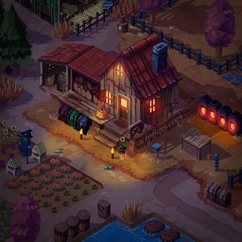 Jessica Smith 🍂🍊 on Twitter: "A cozy + spooky autumn 🎃🍂🐶🌙 #stardew #stardewvalley… " Stardew Valley Layout, Stardew Valley Tips, Spooky Autumn, Stardew Valley Farms, Stardew Valley Fanart, Jessica Smith, Farm Art, Game Concept, Stardew Valley