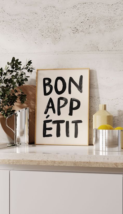 Bon Appétit hand written Typography Poster Print Aesthetic Kitchen Wall Art, Kitchen Sayings, Poster Cafe, Food Prints, Kitchen Gallery Wall, French Quote, Cafe Wall Art, Digital Food, Food Wall Art