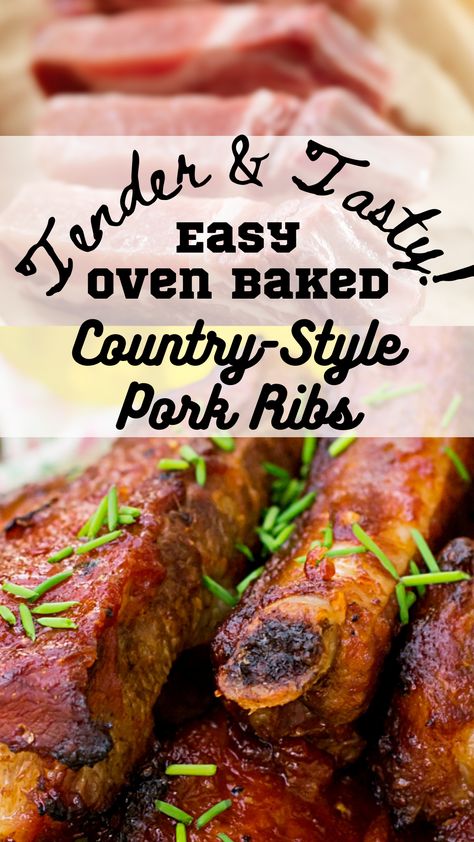 Tasty and Tender Baked Country Style Pork Ribs are a delicious and economical BBQ for bad weather! #countrystyleporkribs Baked Country Style Pork Ribs, Country Pork Ribs, Oven Ribs, Baked Pork Ribs, Tender Ribs, Country Style Pork Ribs, Country Style Ribs, Baked Ribs, Kitchen Country