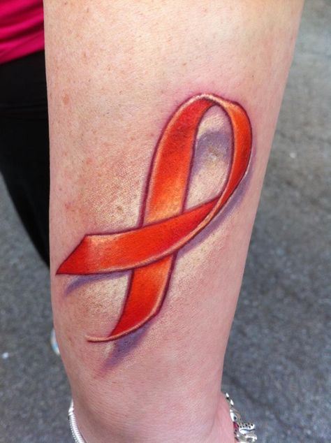 leukemia ribbon Red Ribbon Tattoo, Orange Ribbon Tattoo, Ribbon Tattoo Designs, Ms Tattoos, Ribbon Tattoos, Red Ink Tattoos, Red Tattoos, Tattoo Ink, Get A Tattoo