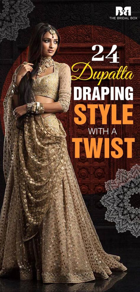 Bored by the same conventional styles of draping your dupatta, for parties and occasions? Want to shine bright in your Indian attire but not sure how to style your dupatta like a diva? Well, we have sorted out the issues for you. Lengha Duppta Drape Style, Lehenga Draping Styles For Engagement, Organza Dupatta Draping Styles On Lehenga, How To Drape Heavy Dupatta On Lehenga, Chaniya Choli Draping Styles, Long Dupatta Drape, Wedding Dupatta Draping, How To Style A Dupatta, Gharara Dupatta Draping Style