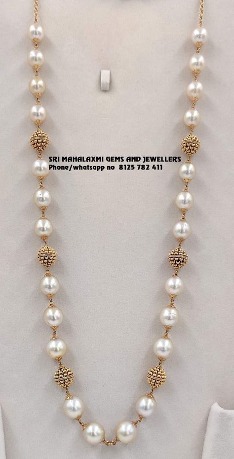 Pearl Jewelry Design Simple, Pearl Jewelry Indian Simple, Pearl Necklace Designs Gold Indian, Pearl Gold Necklace Indian, Gold Pearl Jewelry Necklace, Pearl Chain With Pendant, Ruby Necklace Designs, Gold Jewels Design, Gold Pearl Jewelry